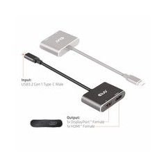 Club 3D CSV-1552 USB-C Gen 2 to HDMI & DisplayPort 1.4 Video Adapter - High-Performance, Versatile, Black